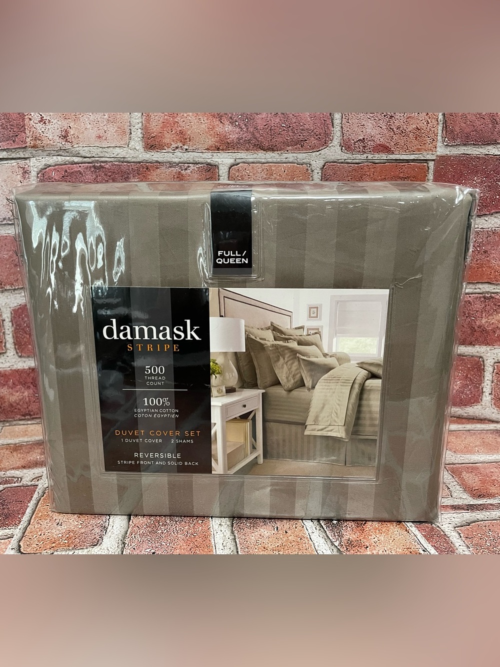 Charter Club Damask Stripe 550 Thread Count Full/Queen Duvet Cover & Shams